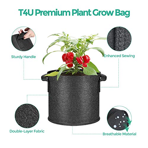 T4U Fabric Plant Grow Bags with Handles 3 Gallon Pack of 5, Heavy ...