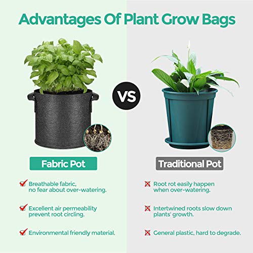 T4U Fabric Plant Grow Bags with Handles 3 Gallon Pack of 5, Heavy ...
