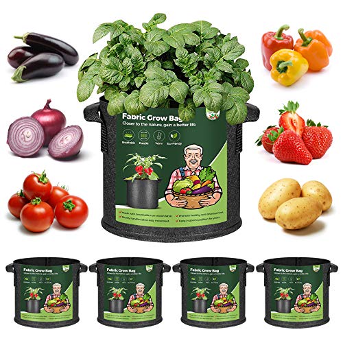 T4U Fabric Plant Grow Bags with Handles 3 Gallon Pack of 5, Heavy ...