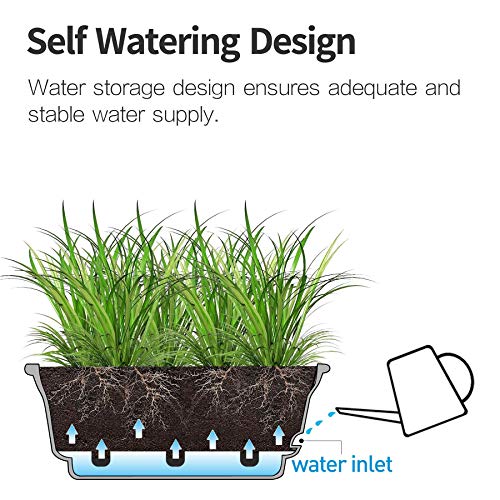 T4U Self Watering Planters Plastic Rectangular Plant Pot, Modern D...