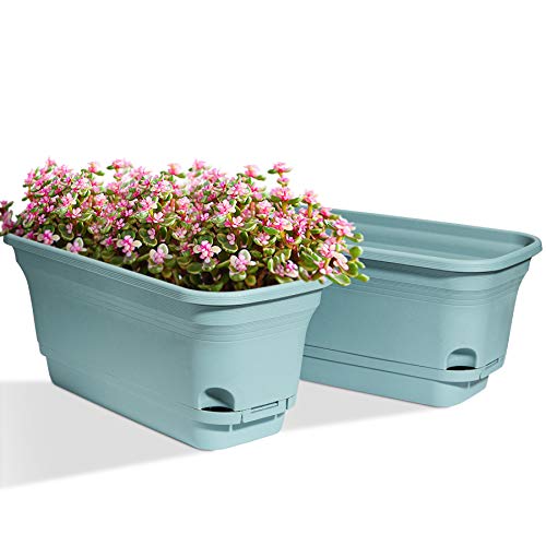 T4U Self Watering Planters Plastic Rectangular Plant Pot, Modern D...