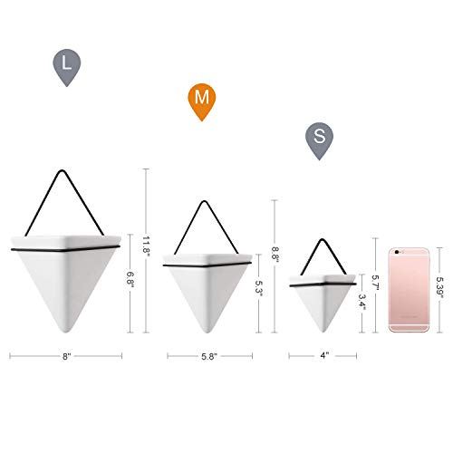 T4U Triangle Wall Planter Indoor, Set of 2 Ceramic Hanging Wall Pl...