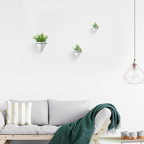 T4U Triangle Wall Planter Indoor, Set of 2 Ceramic Hanging Wall Pl...
