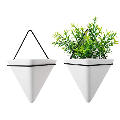 T4U Triangle Wall Planter Indoor, Set of 2 Ceramic Hanging Wall Pl...