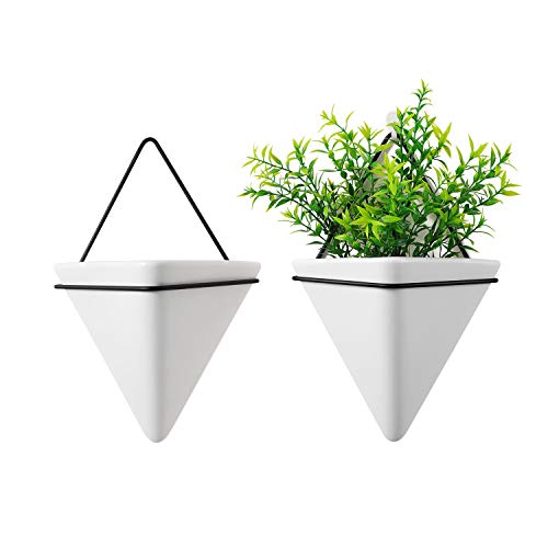 T4U Triangle Wall Planter Indoor, Set of 2 Ceramic Hanging Wall Pl...