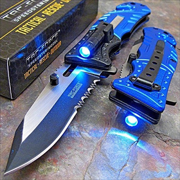 Tac-Force Blue Police Assisted Open LED Tactical Rescue Pocket Knife