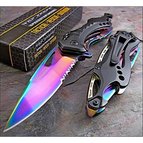 Tac Force Spring Assisted Rainbow Blade Tactical Rescue Pocket Hun...
