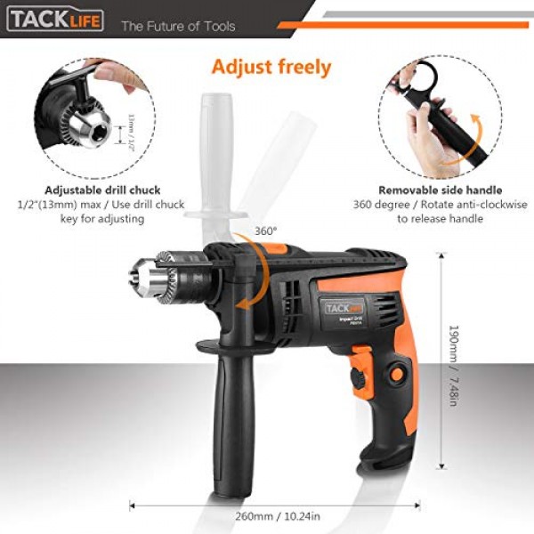 Hammer Drill, TACKLIFE 1/2-Inch Electric Drill, 2800 RPM, Hammer &...