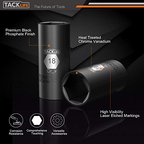 TACKLIFE 16pcs 3/8-Inch Drive Deep Impact Socket Set, Metric, 7-22...