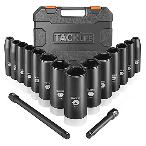 TACKLIFE 16pcs 3/8-Inch Drive Deep Impact Socket Set, Metric, 7-22...