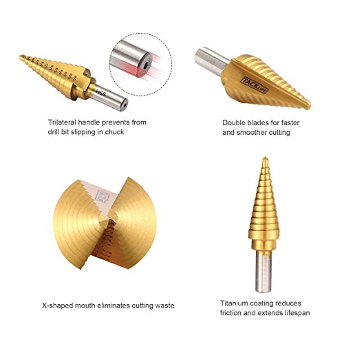 TACKLIFE 5PCS Titanium Step Drill Bit Set & Automatic Center Punch...