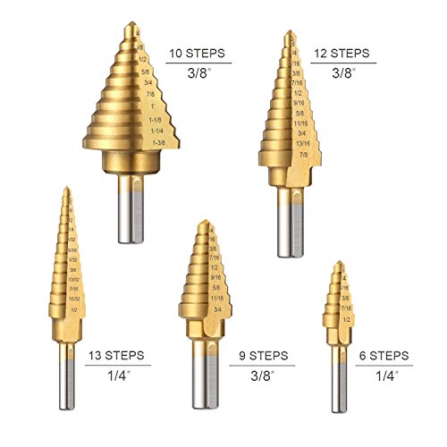 TACKLIFE 5PCS Titanium Step Drill Bit Set & Automatic Center Punch...