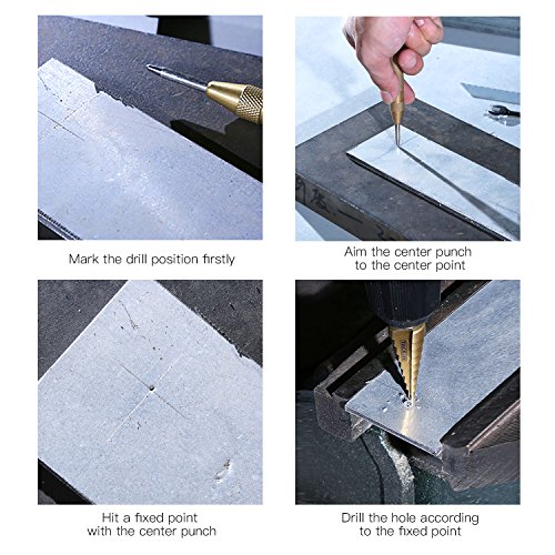 TACKLIFE 5PCS Titanium Step Drill Bit Set & Automatic Center Punch...