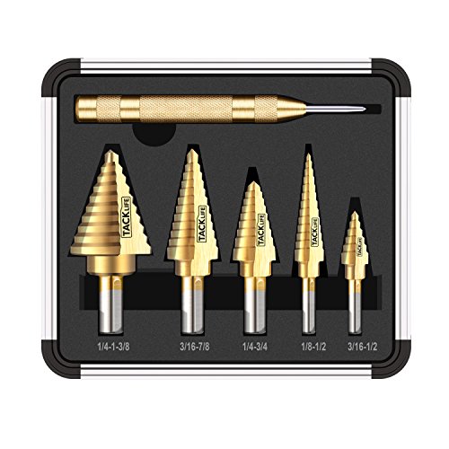TACKLIFE 5PCS Titanium Step Drill Bit Set & Automatic Center Punch...