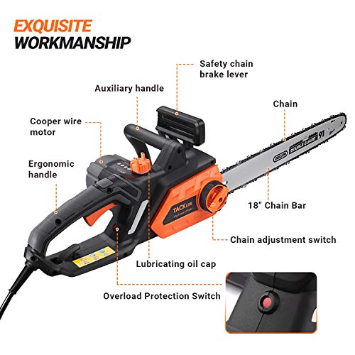 TACKLIFE Corded Chainsaw, 15-amp Electric Chainsaw, 18 Chain Bar...