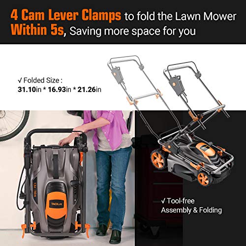 TACKLIFE Corded Electric Lawn Mower 13 Amp, 16 Inch Lawn Mower, 5 ...