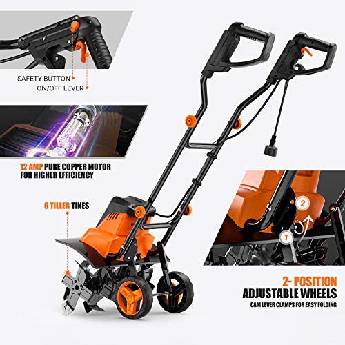 TACKLIFE Electric Tiller, Tiller, 12Amp, 16 Inch Cultivation Width...