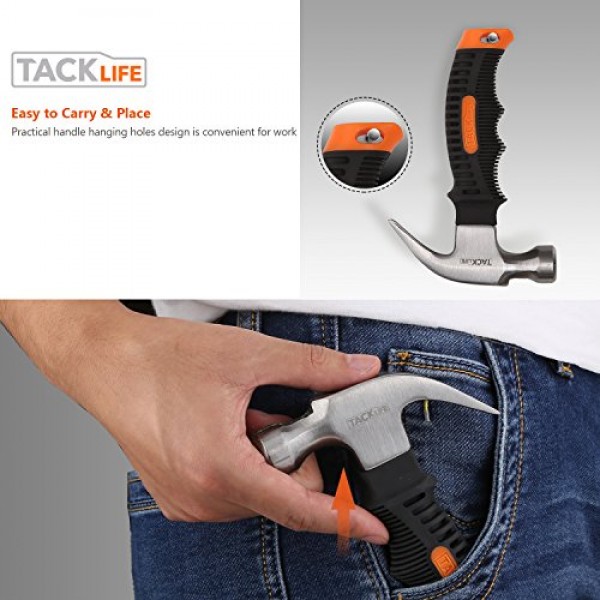 TACKLIFE Stuby Claw Hammer with Magnetic Nail Starter 8 Oz Small M...