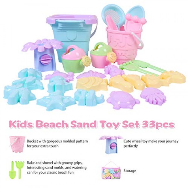 Beach Toys Kids Sand Toy Set,33 PCS Including Beach Bucket, Water ...