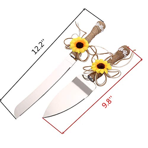 TANG SONG Rustic Wedding Cake Knife and Serving Set with Sunflower...