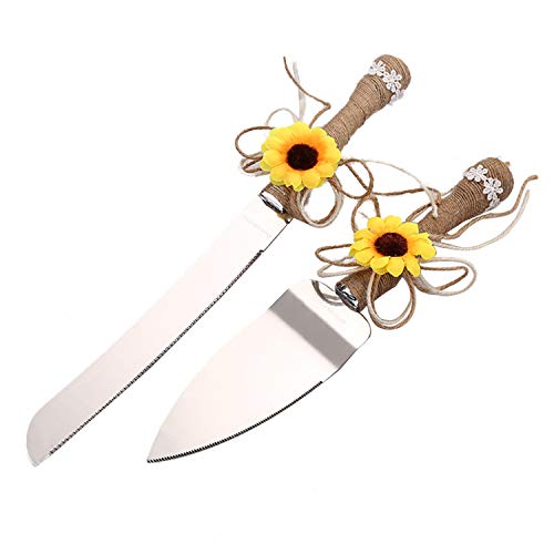 TANG SONG Rustic Wedding Cake Knife and Serving Set with Sunflower...