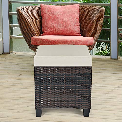Tangkula 2 Pieces Outdoor Patio Ottoman, All Weather Rattan Wicker...