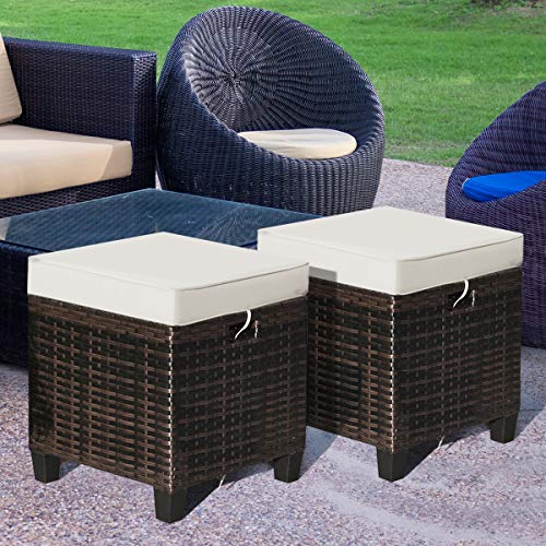 Tangkula 2 Pieces Outdoor Patio Ottoman, All Weather Rattan Wicker...