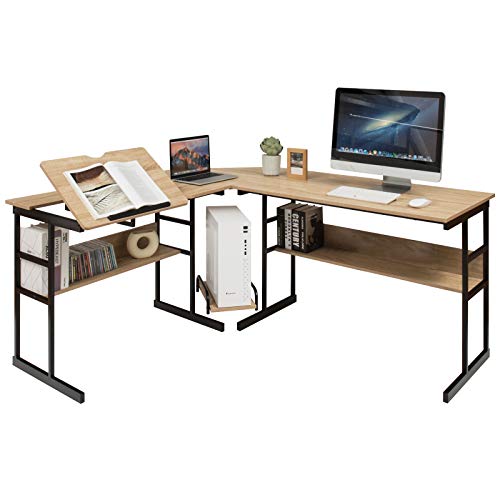 Tangkula 67 inches L-Shaped Desk, Corner Computer Desk with Bottom...