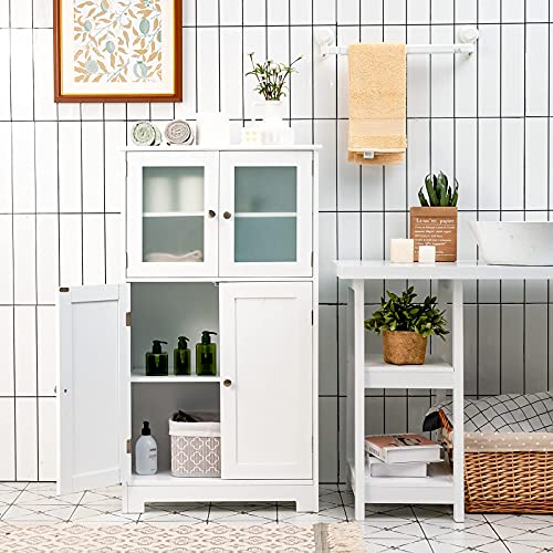 Tangkula Bathroom Floor Cabinet, Freestanding Storage Cabinet w/Gl...