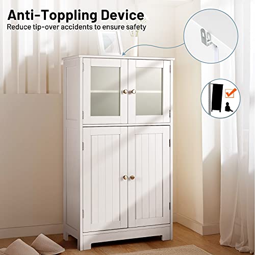 Tangkula Bathroom Floor Cabinet, Freestanding Storage Cabinet w/Gl...