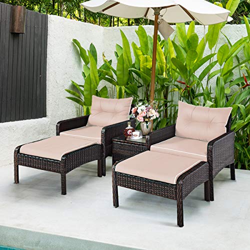 Tangkula Wicker Furniture Set 5 Pieces PE Wicker Rattan Outdoor Al...