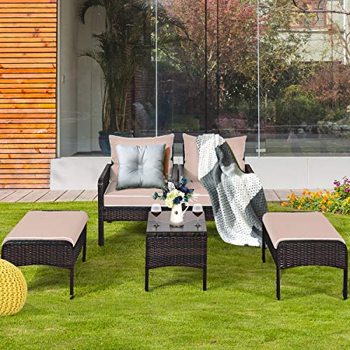 Tangkula Wicker Furniture Set 5 Pieces PE Wicker Rattan Outdoor Al...