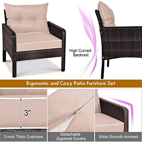 Tangkula Wicker Furniture Set 5 Pieces PE Wicker Rattan Outdoor Al...