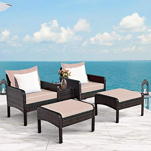 Tangkula Wicker Furniture Set 5 Pieces PE Wicker Rattan Outdoor Al...