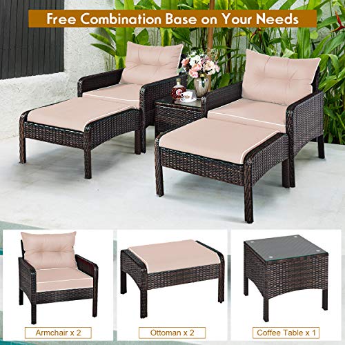 Tangkula Wicker Furniture Set 5 Pieces PE Wicker Rattan Outdoor Al...
