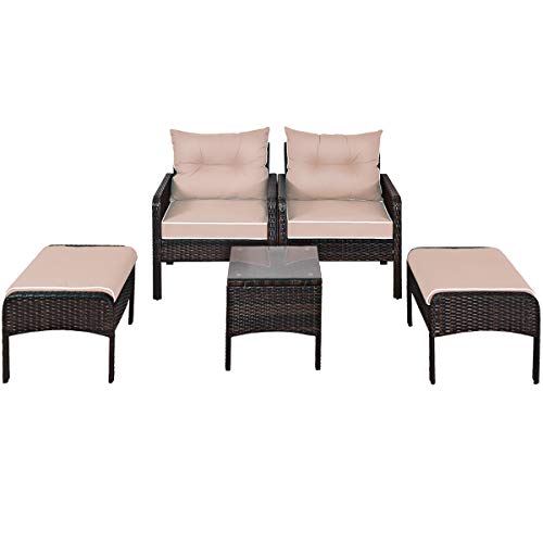 Tangkula Wicker Furniture Set 5 Pieces PE Wicker Rattan Outdoor Al...