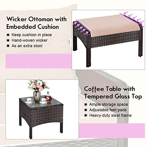 Tangkula Wicker Furniture Set 5 Pieces PE Wicker Rattan Outdoor Al...