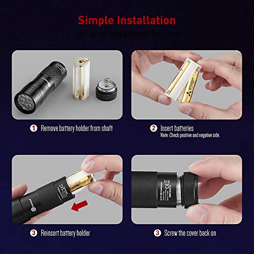 TaoTronics Black Light, 12 LEDs 395nm UV Blacklight Flashlights De...