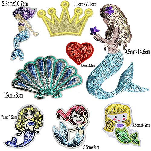 Mermaid Heart Paillette Imperial Crown Sequins Patches Cap Bag Sho...