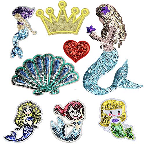 Mermaid Heart Paillette Imperial Crown Sequins Patches Cap Bag Sho...
