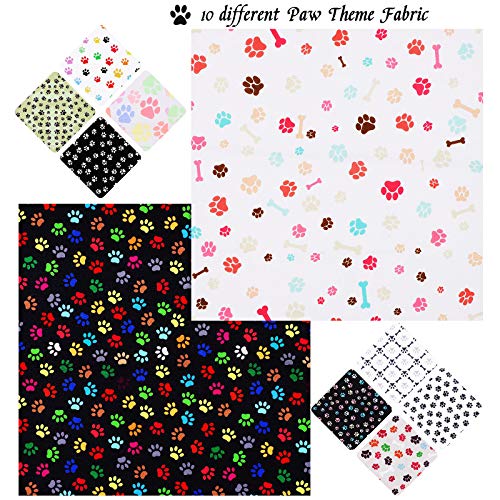 10 Pieces Paws Fabric Cute Paw Prints Squares Paw Print Fabric 10 ...