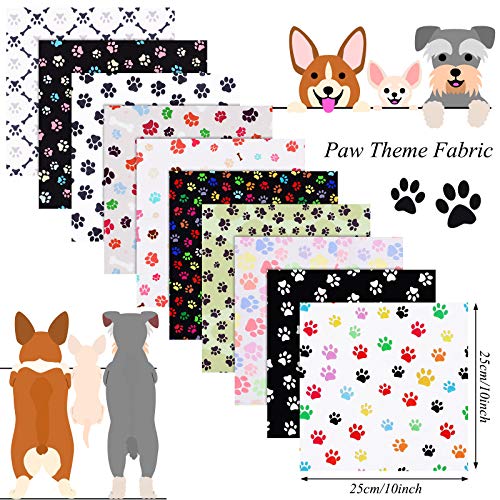 10 Pieces Paws Fabric Cute Paw Prints Squares Paw Print Fabric 10 ...