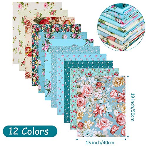 12 Pieces Floral Fat Quarters Patchwork Sewing Quilting Fabric Bun...