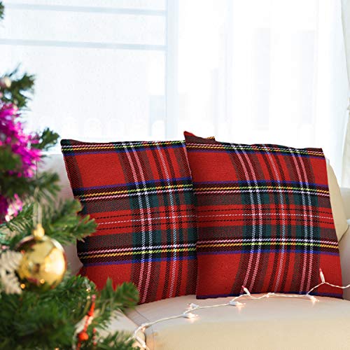2 Pcs Christmas Red Plaid Fabric Buffalo Checked Cloth Yarn-Dyed T...