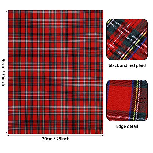 2 Pcs Christmas Red Plaid Fabric Buffalo Checked Cloth Yarn-Dyed T...