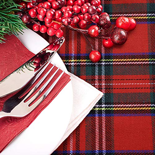 2 Pcs Christmas Red Plaid Fabric Buffalo Checked Cloth Yarn-Dyed T...
