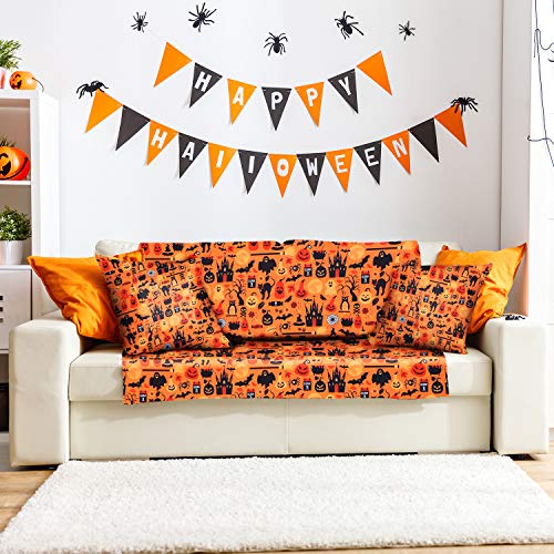 2 Pieces Halloween Cotton Fabric 1 Yard Ghost Pumpkin Cats Pattern...