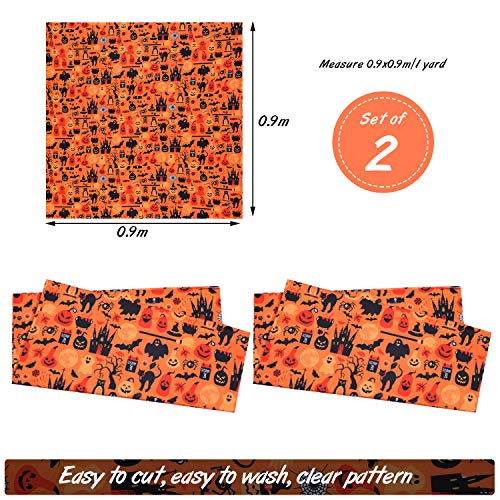 2 Pieces Halloween Cotton Fabric 1 Yard Ghost Pumpkin Cats Pattern...
