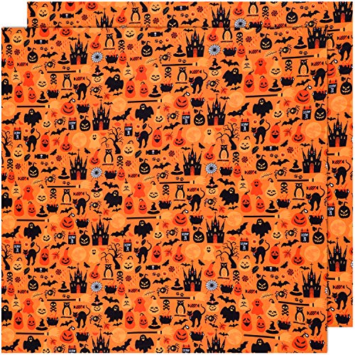 2 Pieces Halloween Cotton Fabric 1 Yard Ghost Pumpkin Cats Pattern...