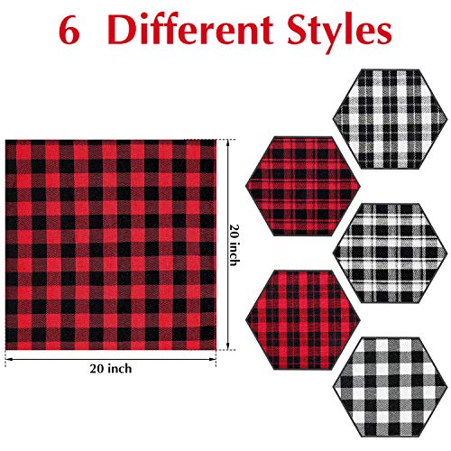 6 Pieces Christmas Fabric Bundle Squares 20 x 20 Inch Red Black Bu...
